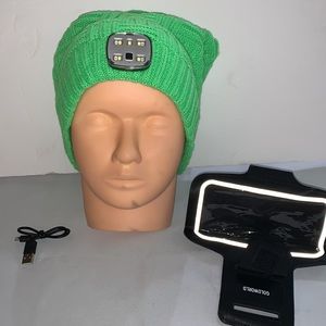 ZenNutt Beanie hat for Men 3 led light, runners/workout arm band and USB Chord.